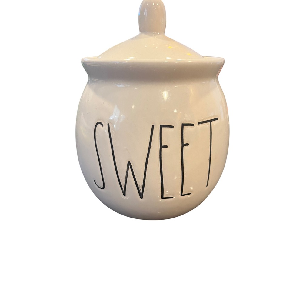 Rae Dunn Artisan Collection White Ceramic Sweet Candy Dish Jar with Lid